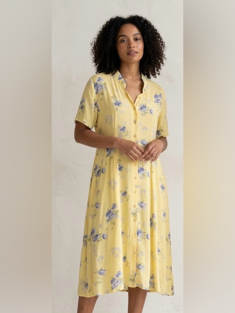 NWT April Cornell Sz XL Vintage Dead Stock Yellow Floral Cottagecore Midi Dress